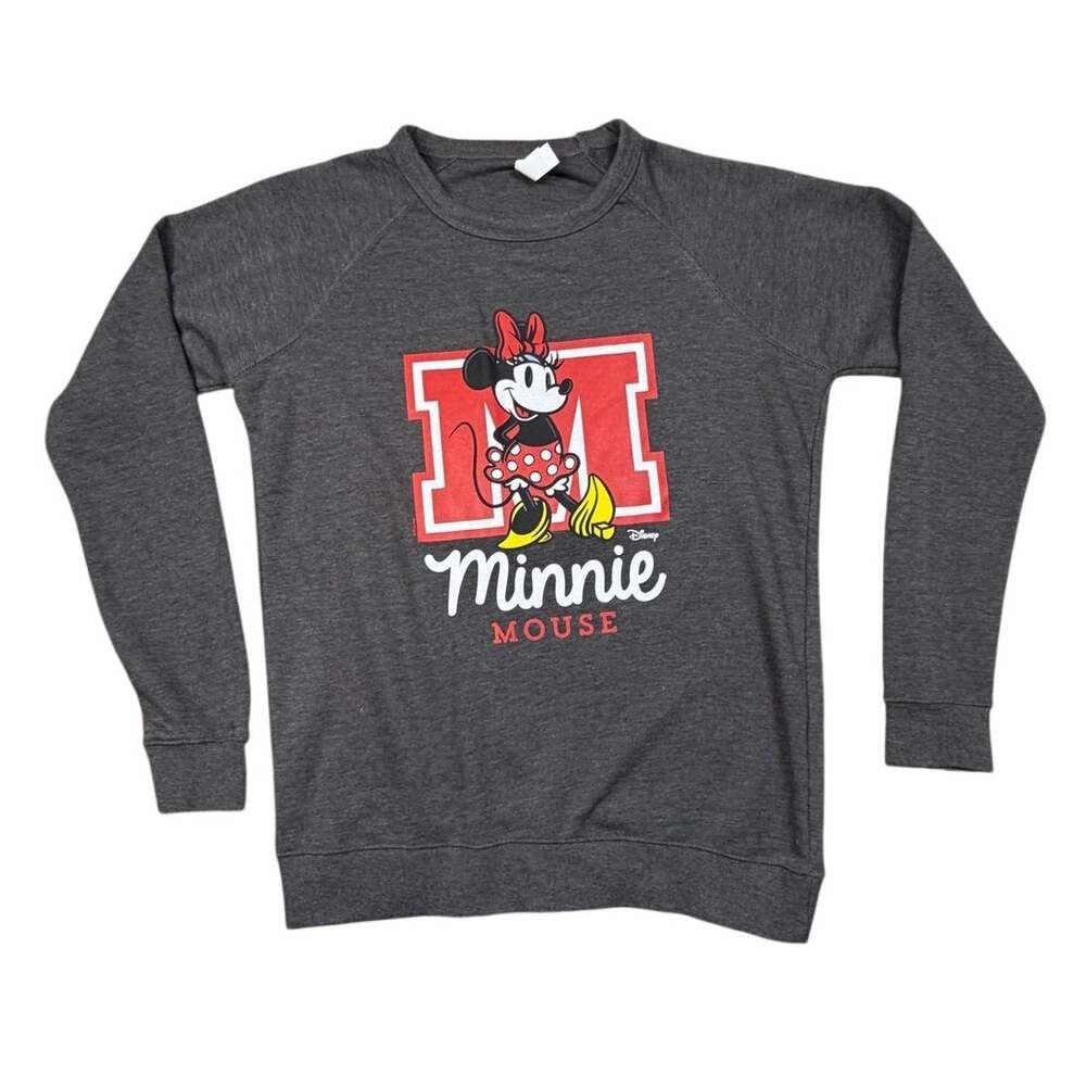 Disney Minnie Mouse Collegiate Varsity Gray Crewneck Pullover Sweatshirt Sz XL